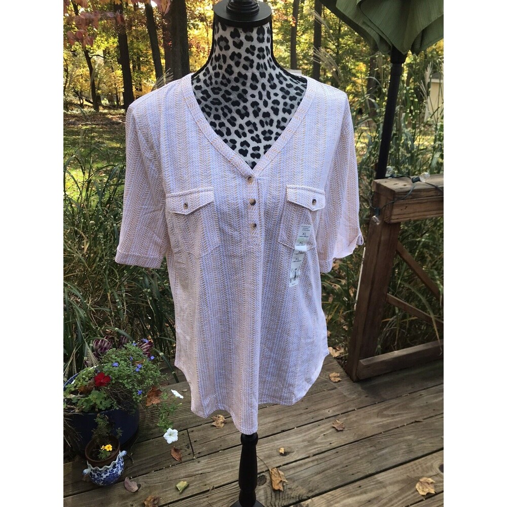 Women's Croft & Barrow Henley Shirt Top Sz XL Gold/Yellow Texture print - New LB